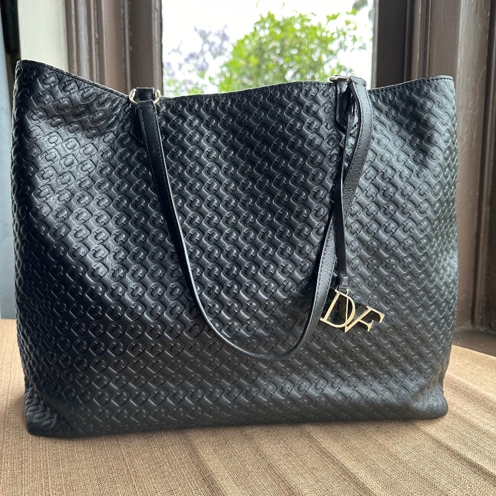 Diane Von Furstenberg Black Embossed Leather Tote